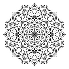 Circular pattern in form of mandala with flower for Henna, Mehndi, tattoo, decoration. Decorative ornament in ethnic oriental style. Outline doodle hand draw vector illustration.