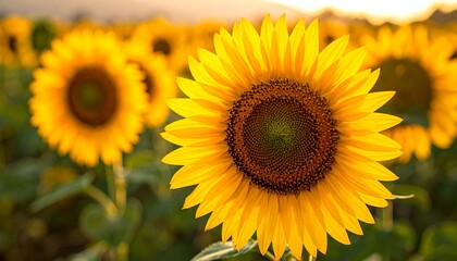 Obraz premium A close-up of a vibrant yellow sunflower in a serene field