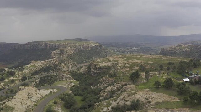 Aerial, Stunning Landscapes Around Roma, Lesotho