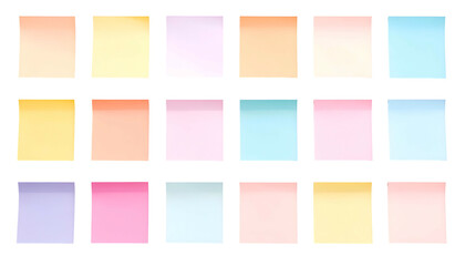 Fototapeta premium Grid of sixteen colorful rectangular sticky notes arranged on a black background