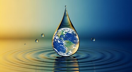 Fototapeta premium World water day earth in a water drop on ripple surface