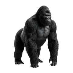 Adult male gorilla standing on all fours in powerful pose isolated on transparent background