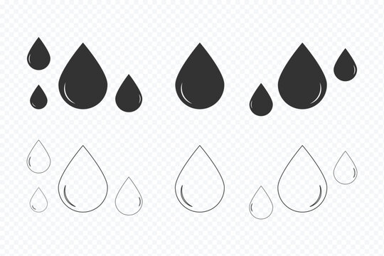 Water drop icon vector, solid illustration, pictogram isolated color editable. Eight black teardrop shapes with shiny highlights. Tear drop icon outline vector sign, linear style pictogram.
