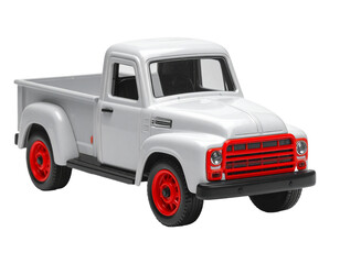 Vintage white pickup truck with red grille and wheels