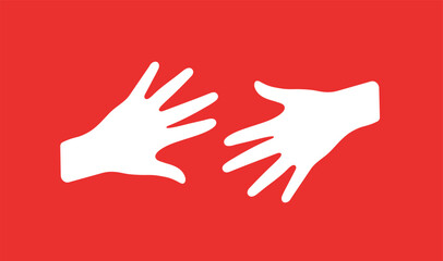 Fototapeta premium Two white open hands reaching out against a solid red background
