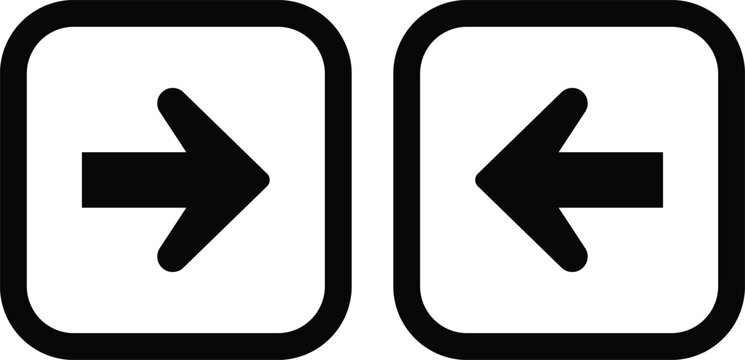 Two black arrows pointing inward within rounded square frames on white background direction