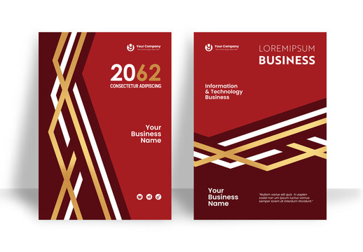 Chinese New Year Corporate Business Flyer and Brochure Template with Red and Gold Geometric Design
