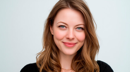 Naklejka premium smiling European woman in her 30s. white background 
