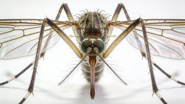 A high-resolution microscopic image of the malaria mosquito (Anopheles genus).
