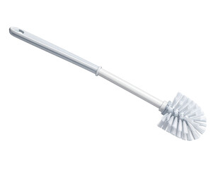 Naklejka premium A white toilet brush with a long handle rests on a dark background