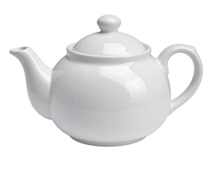 Obraz premium Classic white porcelain teapot with rounded body, spout, handle, and lid