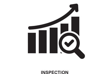 Flat design graphic icon representing business growth analysis with a rising bar chart, magnifying glass, and checkmark for inspection and review. © RASHIDAPARVIN
