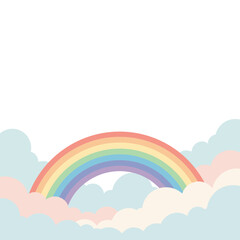 Fototapeta premium flat semi-flat vector of rainbow passing through clouds, side view, pastel colors, minimal detail