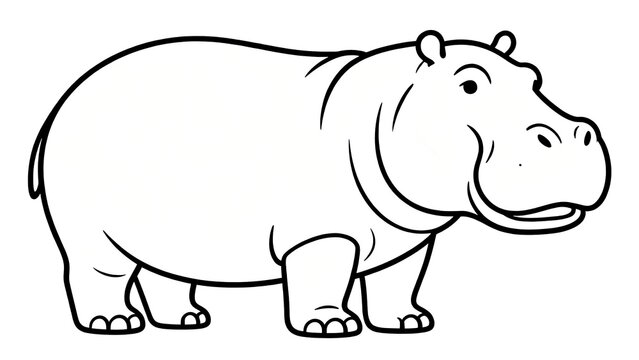 Standing hippo outline drawing for kids coloring book and animal icon