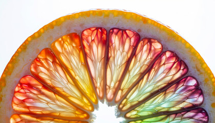 Vibrant rainbow citrus slice with colorful segments and juice