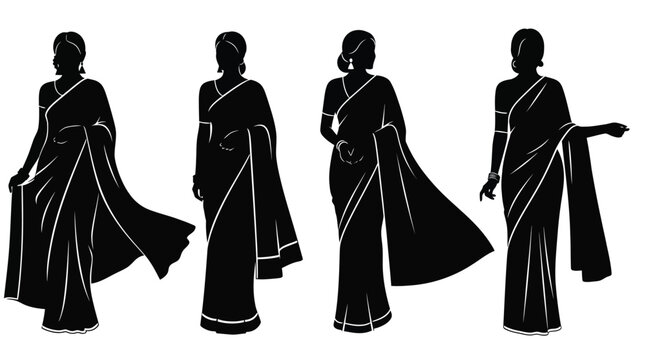 Four women in traditional saris depicted as a striking silhouette