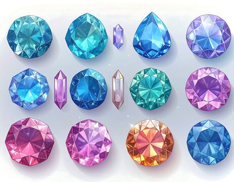 Colorful gems, various cuts and shades