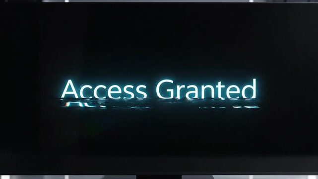 A distorted glitch effect obscures "Access Granted" text on a modern screen