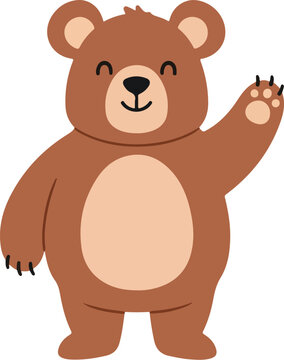 A cute brown bear illustration waving with a friendly smile on a white background. Perfect for children's books, educational materials, and cute animal illustrations.
