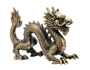 Ornate golden dragon statue, detailed scales, fierce expression, coiled pose