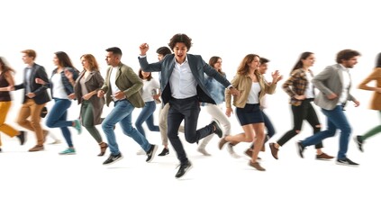 Obraz premium Vibrant Kinetic Motion Capture Action Shots Diverse People Running, Jumping, Celebrating with Energy & Momentum