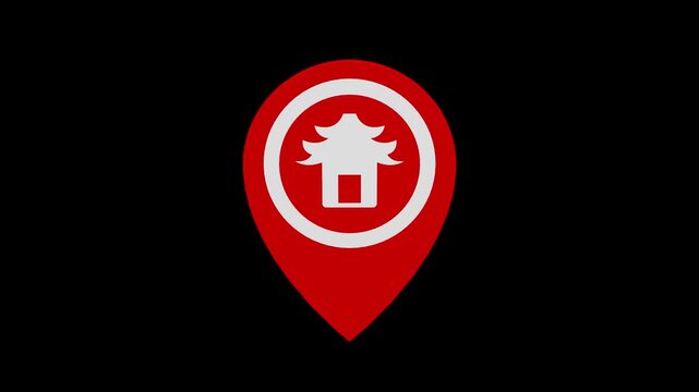 Chinese Temple map location marker animation loop with alpha channel