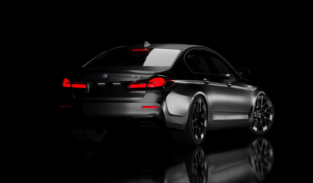 Kazakhstan, Almaty - January 25, 2026: All-new BMW 5 Series G30 540 xdrive on dark background. 3d render	
