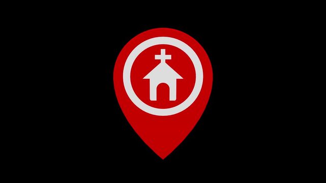 Church map location marker animation loop with alpha channel