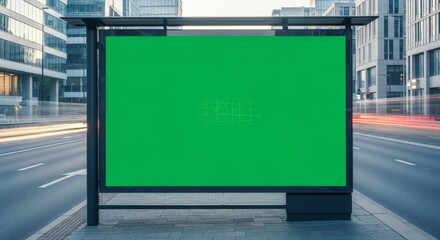 Obraz premium Blank Green Billboard on City Street.