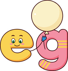 Obraz premium Cute alphabet letters E and G vector with smiling cartoon faces, colorful playful typography for kids, preschool learning, and fun education designs