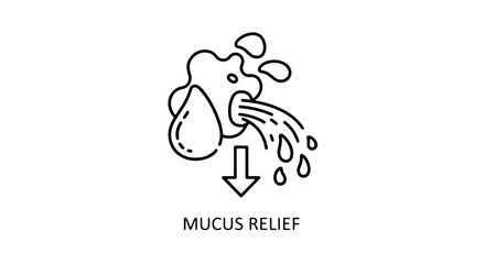 Obraz premium Mucus relief icon. Line art symbol representing coughing or sneezing with mucus and a downward arrow indicating relief.