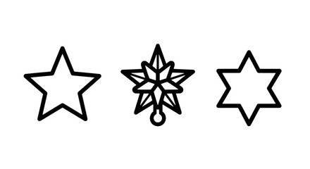Obraz premium Diverse collection of star-shaped outline icons, featuring geometric patterns, a simple five-point star, and a six-point star for various decorative and symbolic uses.
