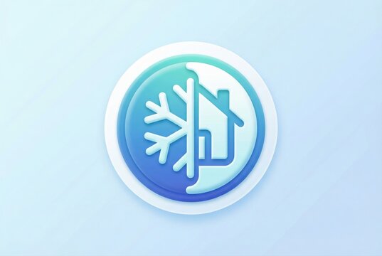 Modern symbol for home insulation represented by a circular logo featuring a house silhouette and snowflake showcasing energy efficiency in residential buildings