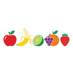 Naklejka premium Assorted Fruit Strip including Apple Banana Lime Grapes Orange Strawberry