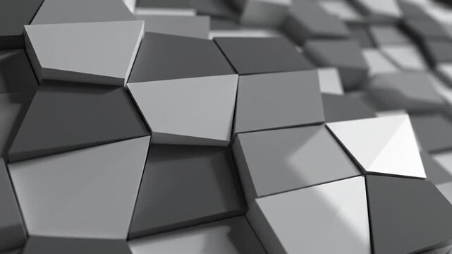 Abstract geometric pattern of interlocking planes in shades of gray