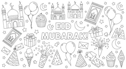 Eid Mubarak Celebration Icons for Islamic Holiday Marketing, Greeting Cards, Social Media Posts, Party Decorations, Festive Design