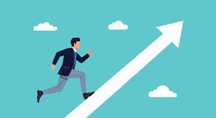 Obraz premium Business Man Running Up Arrow