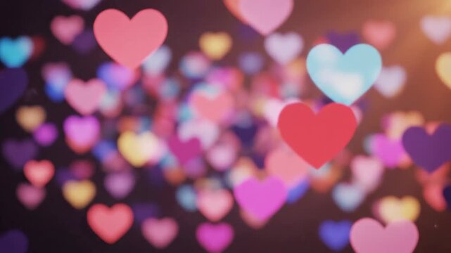 Colorful hearts in a dreamy, abstract background conveying love.