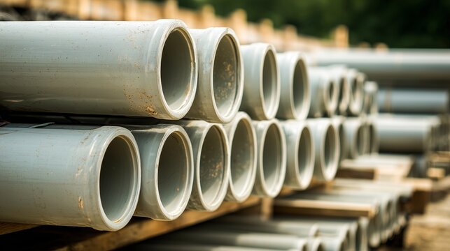 Stack of cpvc pipe on pallet, showing smooth interior and exterior surface, representing plumbing supply and hot water distribution.