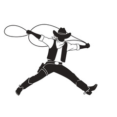 Fototapeta premium Silhouette Cowboy Lasso Spinning Action Jump Dynamic Pose Western Style