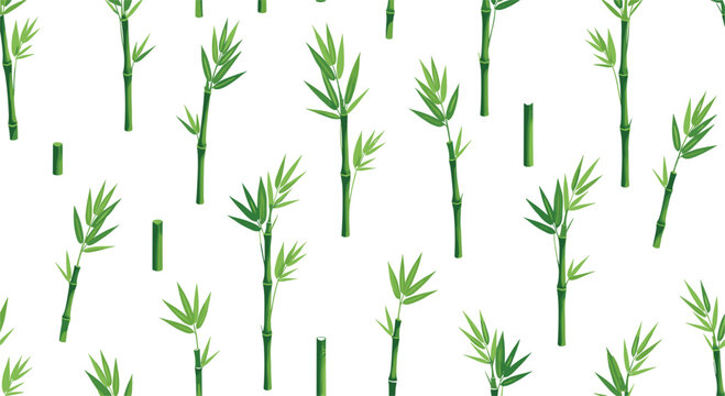 Green bamboo stalk seamless pattern vector with natural plant stems and leaves botanical background isolated