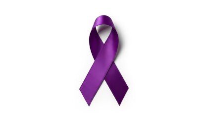 A single purple ribbon rests on a plain white background