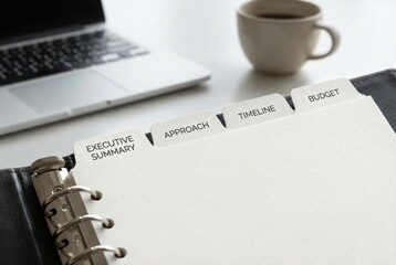 Comprehensive executive summary approach incorporating strategic timeline and budget planning in a professional workspace fostering productivity and efficiency