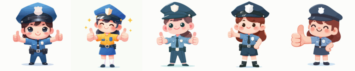 Fototapeta premium A Cute Police Girl Giving Thumbs Up Vector Illustration
