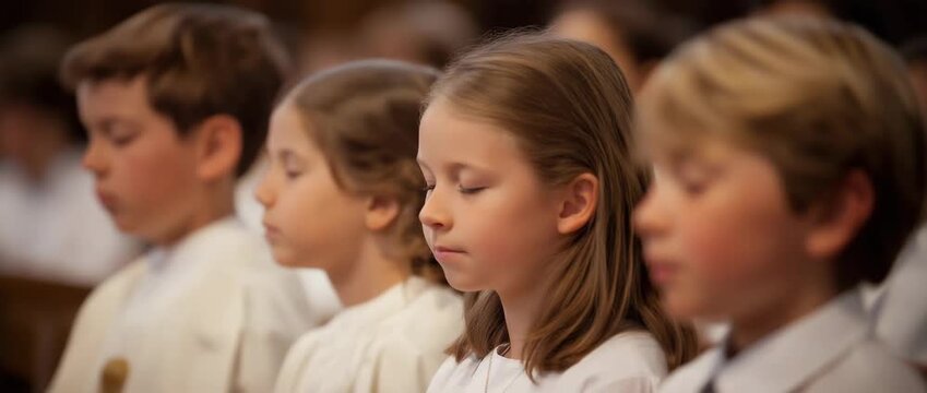 Children attending school ceremony, innocence, calmness atmosphere 