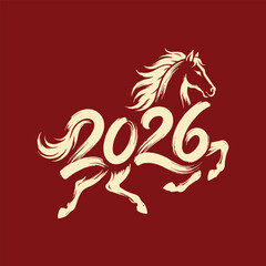 Fototapeta premium Minimal brush stroke horse illustration for Lunar New Year 2026