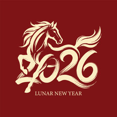 Fototapeta premium Oriental brush stroke horse illustration for Lunar New Year 2026