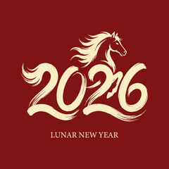 Fototapeta premium Festive Chinese New Year 2026 horse zodiac calligraphy design