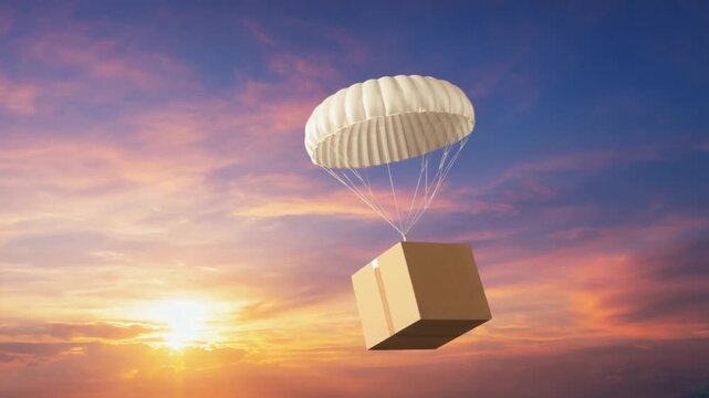 Delivery package with a parachute.