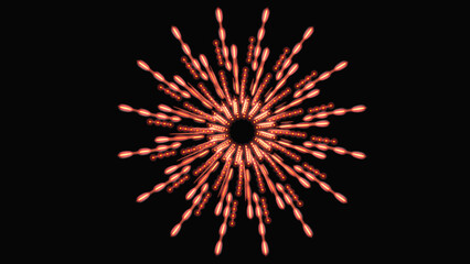 Obraz premium Digital fireworks radial glow pattern | neon radial light burst on black background | abstract glowing starburst light effect